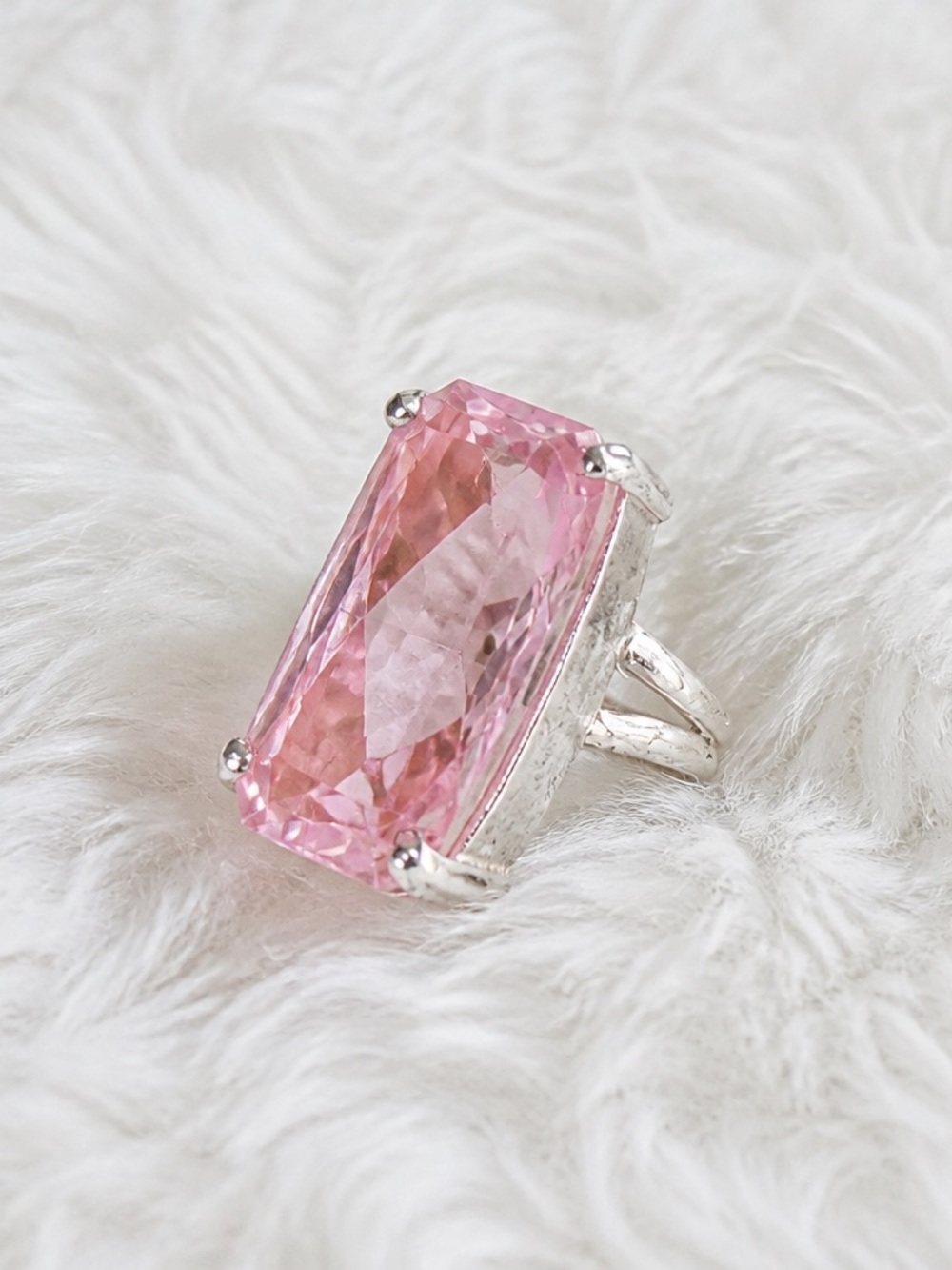Sz 7 Sterling silver large Pink Topaz Gemstone ring